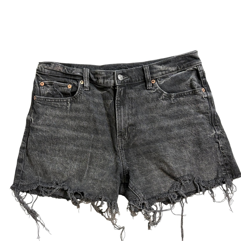 American Eagle Ex-Boyfriend Shorts Womens 8 Denim Distressed Stretch Raw Hem